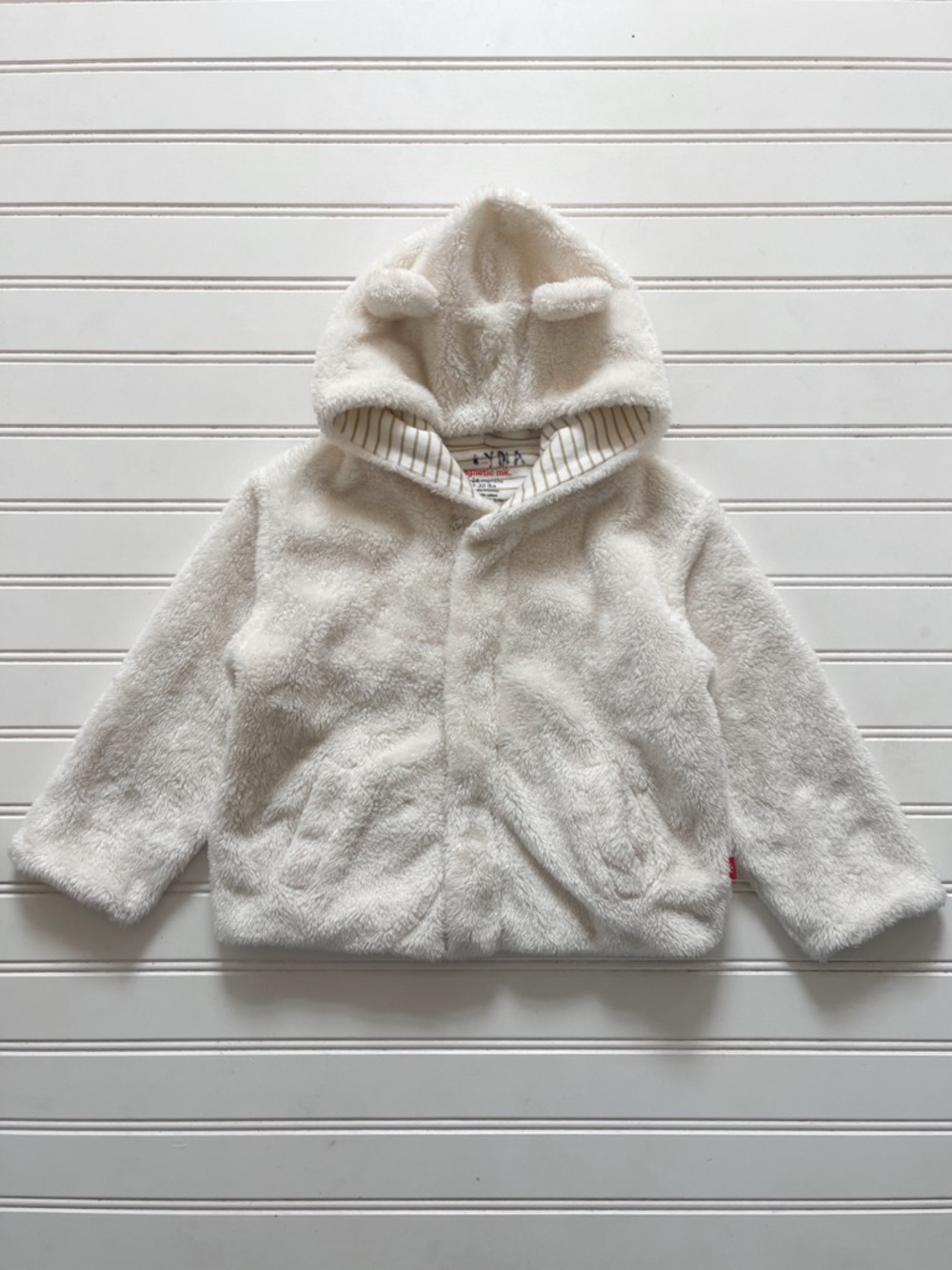 MAGNETIC ME VGUC Ivory Tedy Bear Ear Hooded Magnetic Closure Fuzzy Jacket